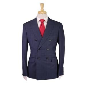 Richard James Suit Navy Blue Tic Woven Double Breasted Slim Wool Suit 38S